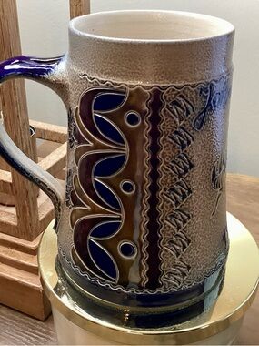 Handcrafted German Ceramic Mug in Blue and Brown
